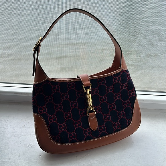 ✨ GUCCI Navy & Burgundy GG Supreme Small 'Jackie 1961' Bag - Picture 4 of 11